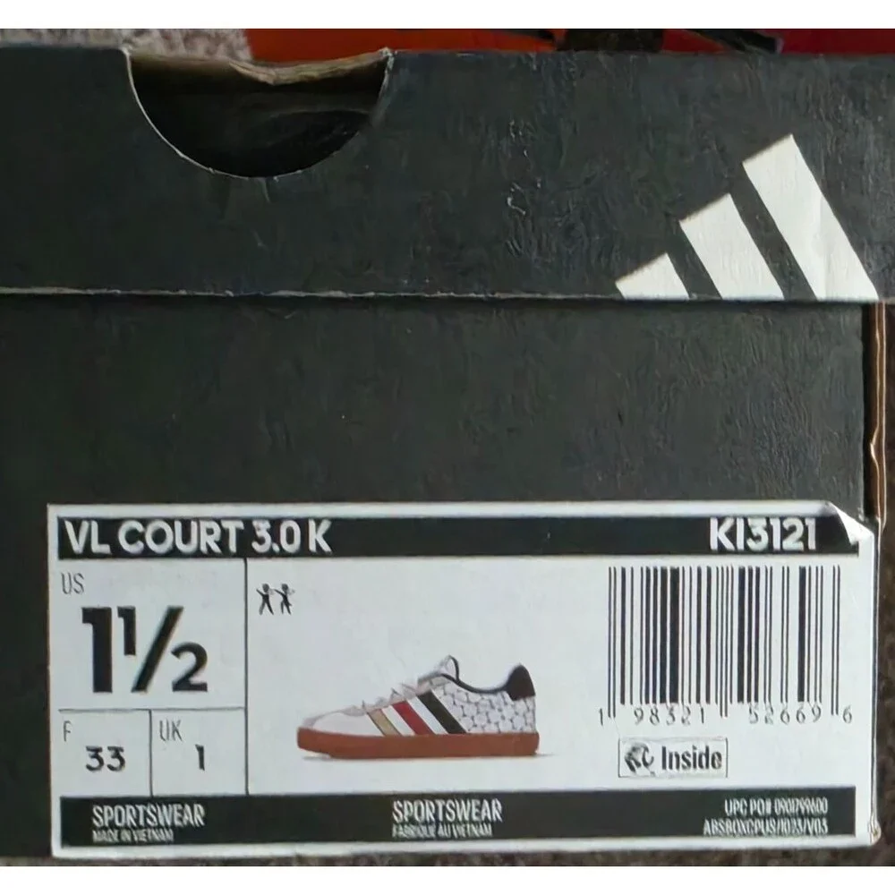 Adidas VL Court 3.0 K Youth 1.5 White Multi Color Gum Sneakers KI3121 NIB